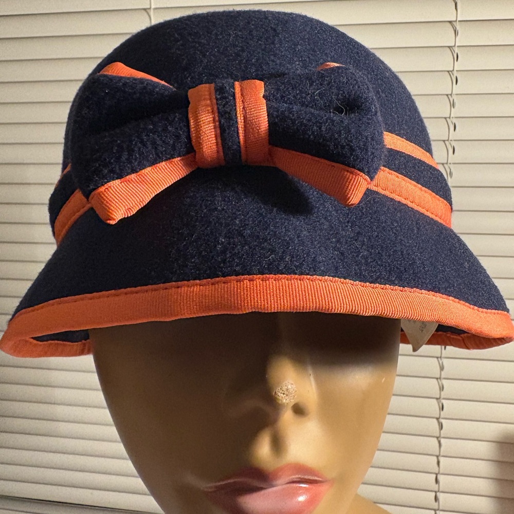 Janie and Jack Navy and Orange Bow Hat